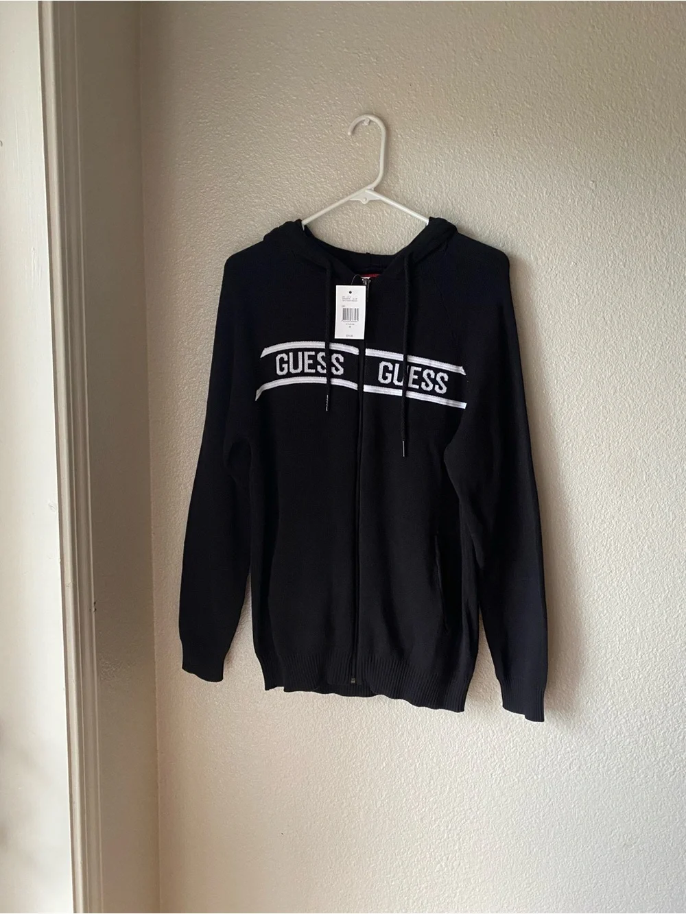 GUESS Men's Black Hooded Zip Sweater